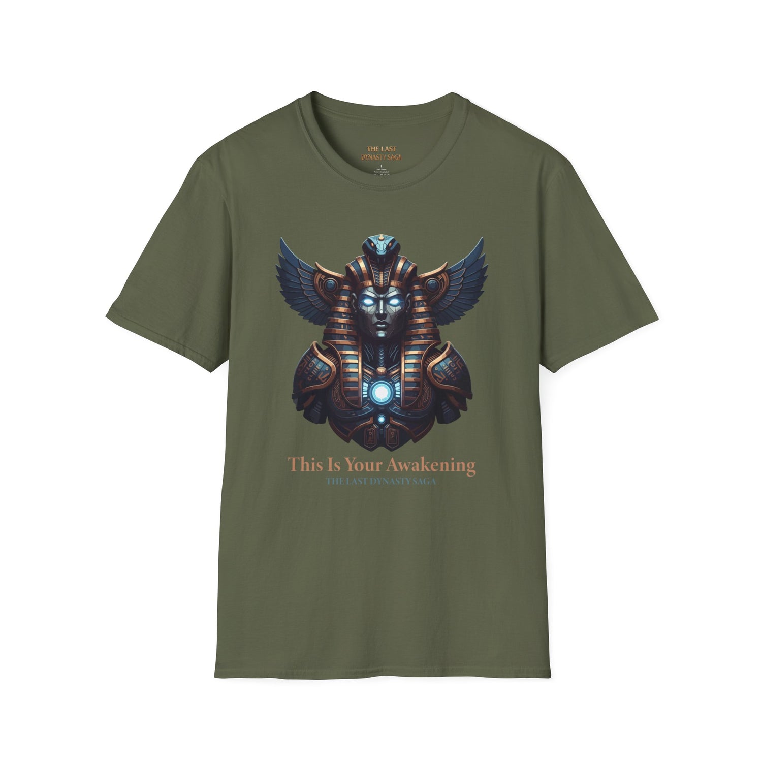 Egyptian Pharaoh Chest &amp; Serpent Back T-Shirt — "This Is Your Awakening / Endless Power"