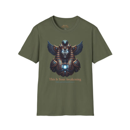 Egyptian Pharaoh Chest &amp; Serpent Back T-Shirt — "This Is Your Awakening / Endless Power"