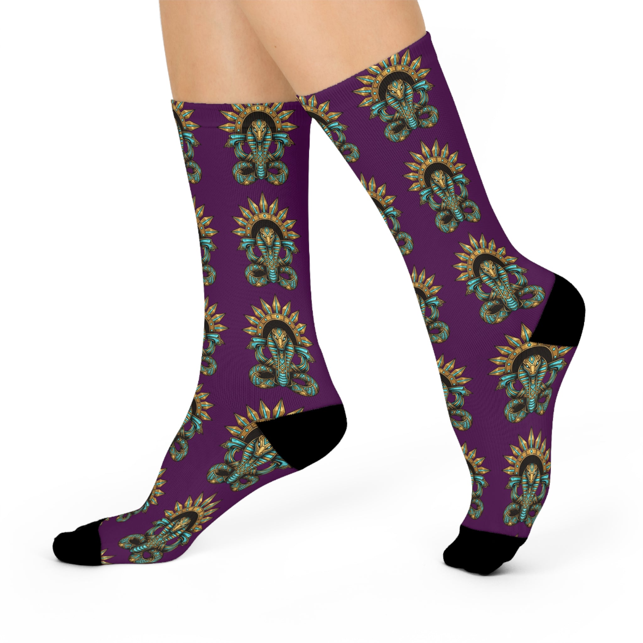 Cushioned Crew Socks — Vintage Sun &amp; Serpent Pattern Crew Socks