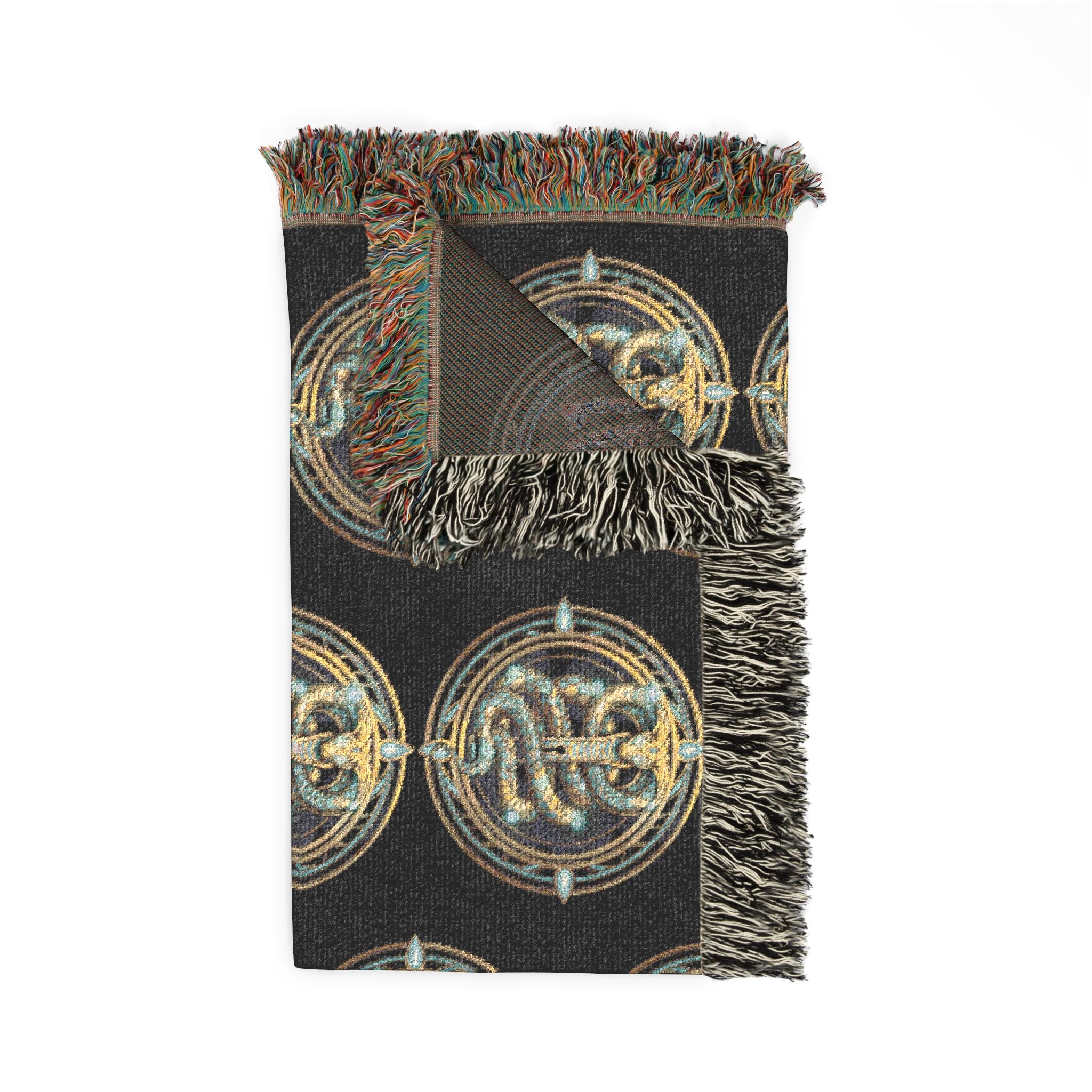 The Serpent Geometric Woven Throw Blanket — Mosaic Circle Pattern, Cozy Living Room &amp; Bedroom Décor