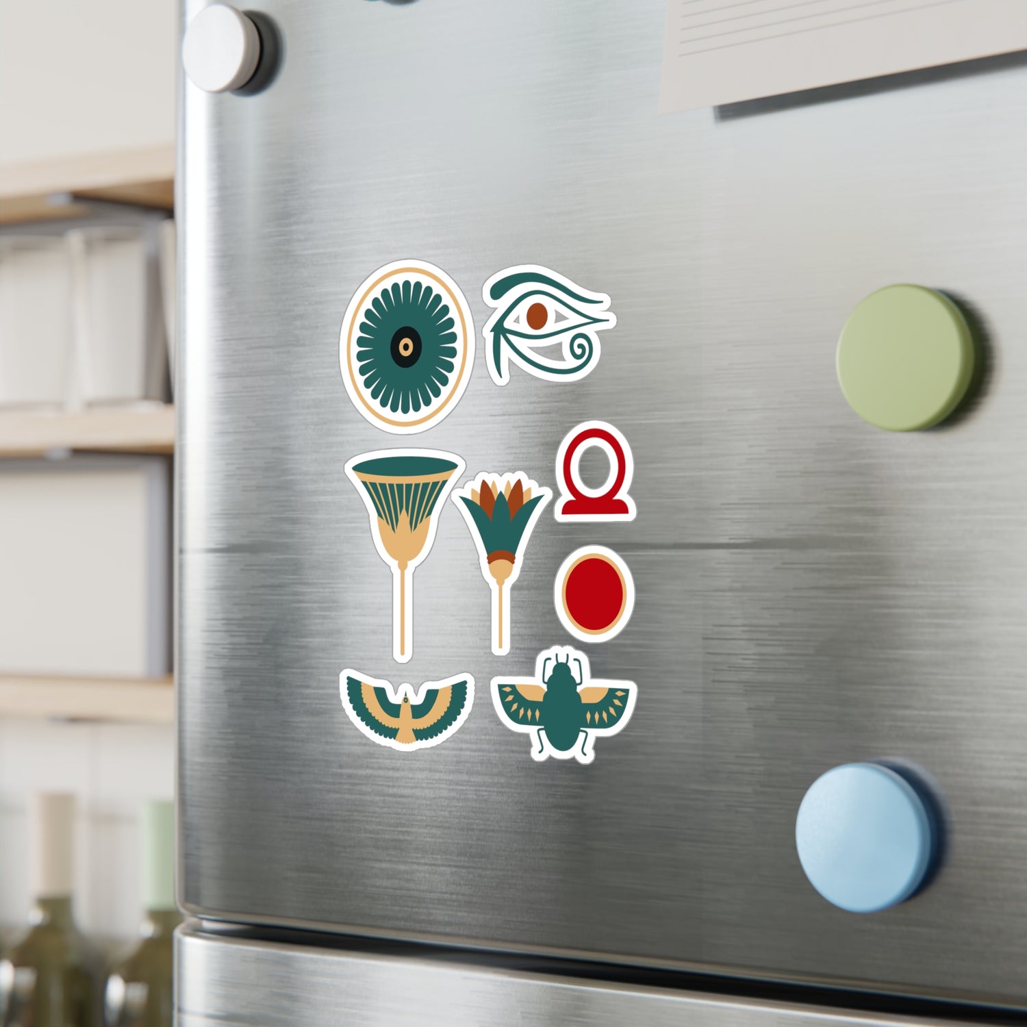 Egyptian Symbols Vinyl Decal Pack — Eye of Horus, Lotus, Eagle, Scarab &amp; Cartouche (8-Pack)