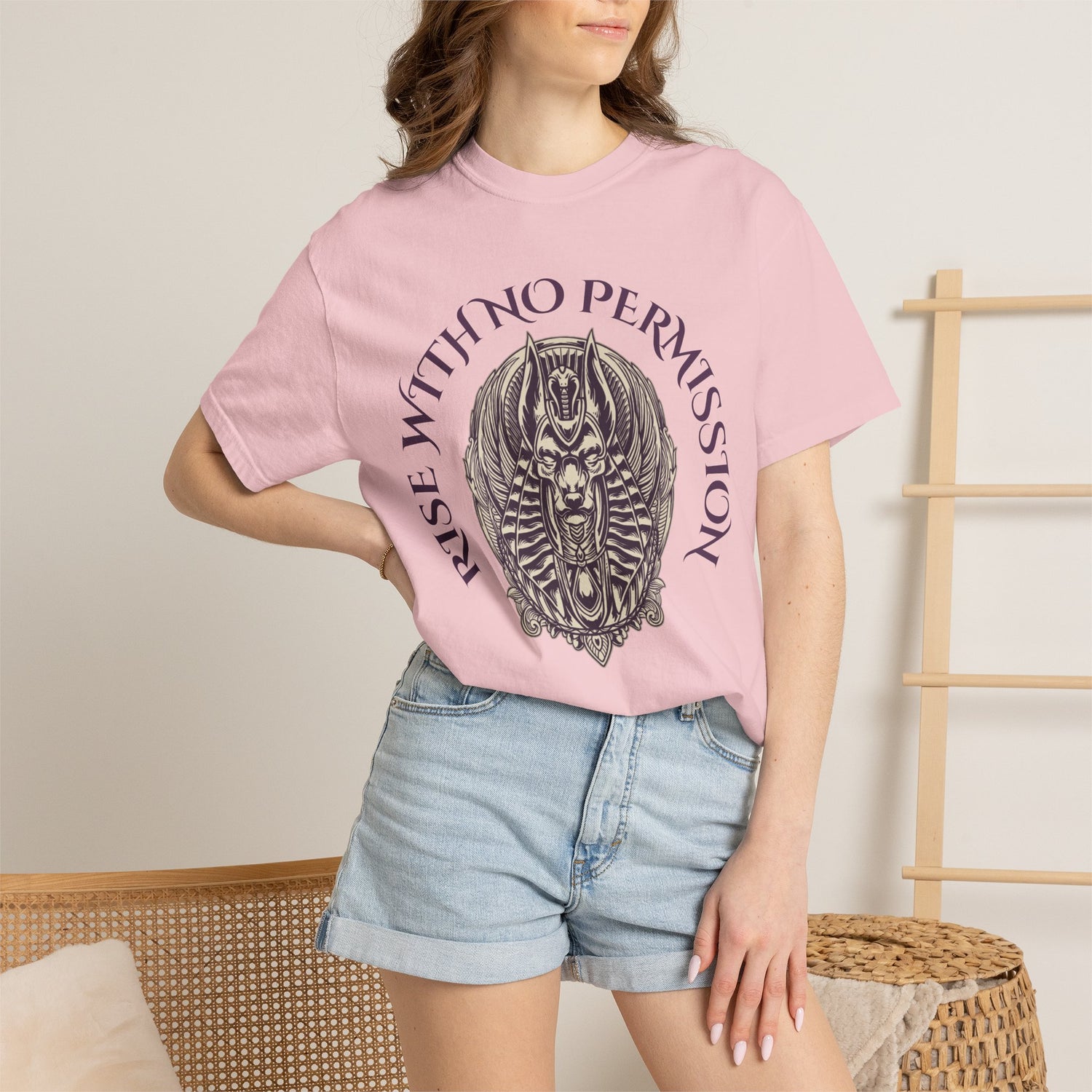 Rise With No Permission T-Shirt — Anubis Helmet Graphic Tee (“Your Song Is Your Spell”)