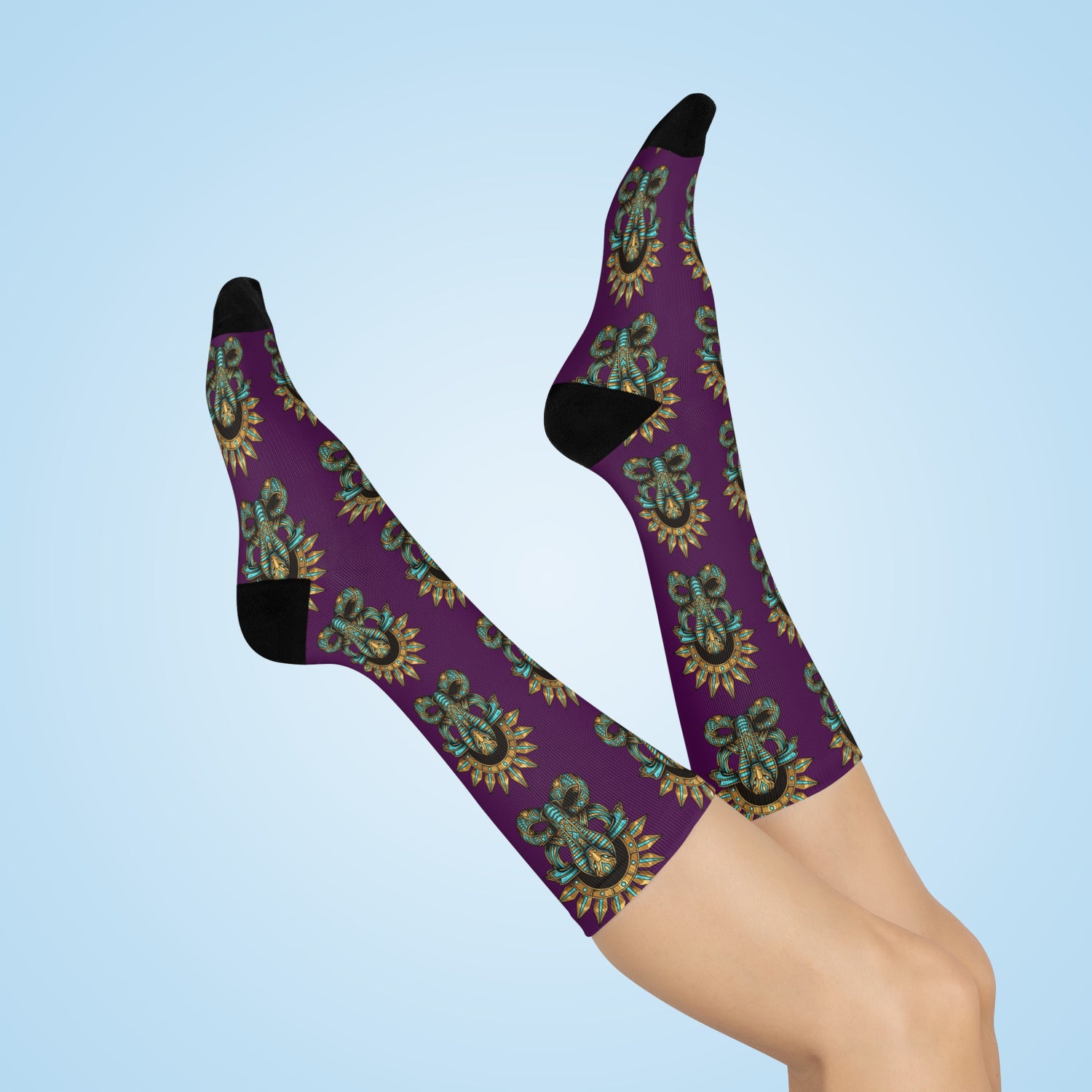 Cushioned Crew Socks — Vintage Sun &amp; Serpent Pattern Crew Socks
