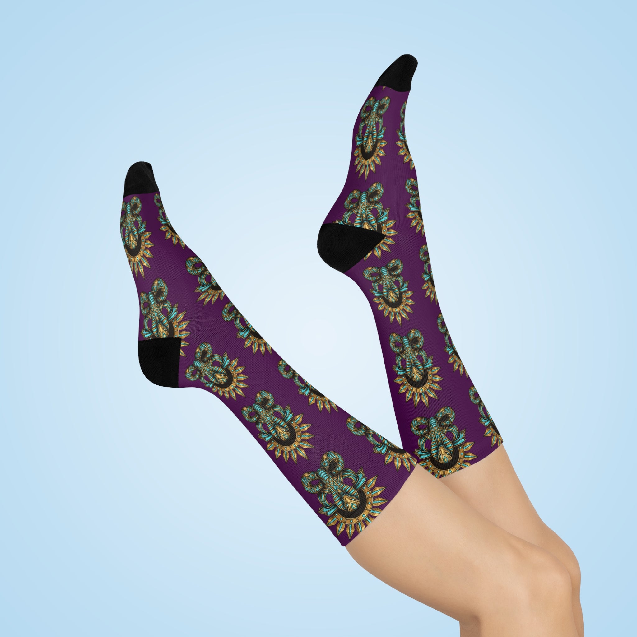 Cushioned Crew Socks — Vintage Sun &amp; Serpent Pattern Crew Socks