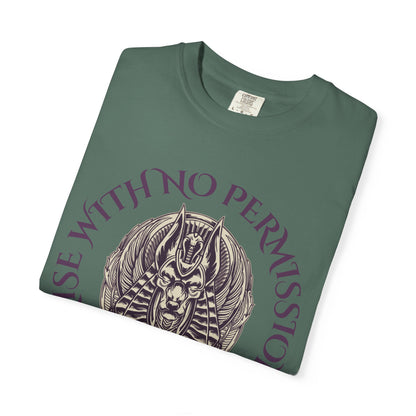 Rise With No Permission T-Shirt — Anubis Helmet Graphic Tee (“Your Song Is Your Spell”)