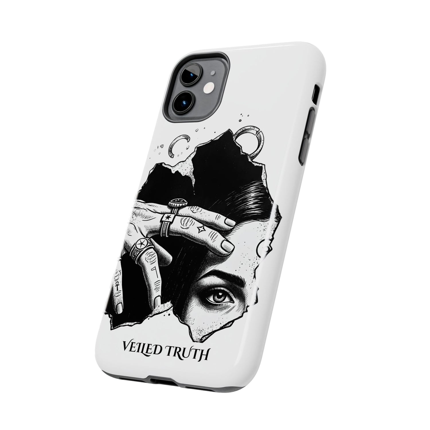 Tough Phone Case — Veiled Truth Black &amp; White Mystic Illustration