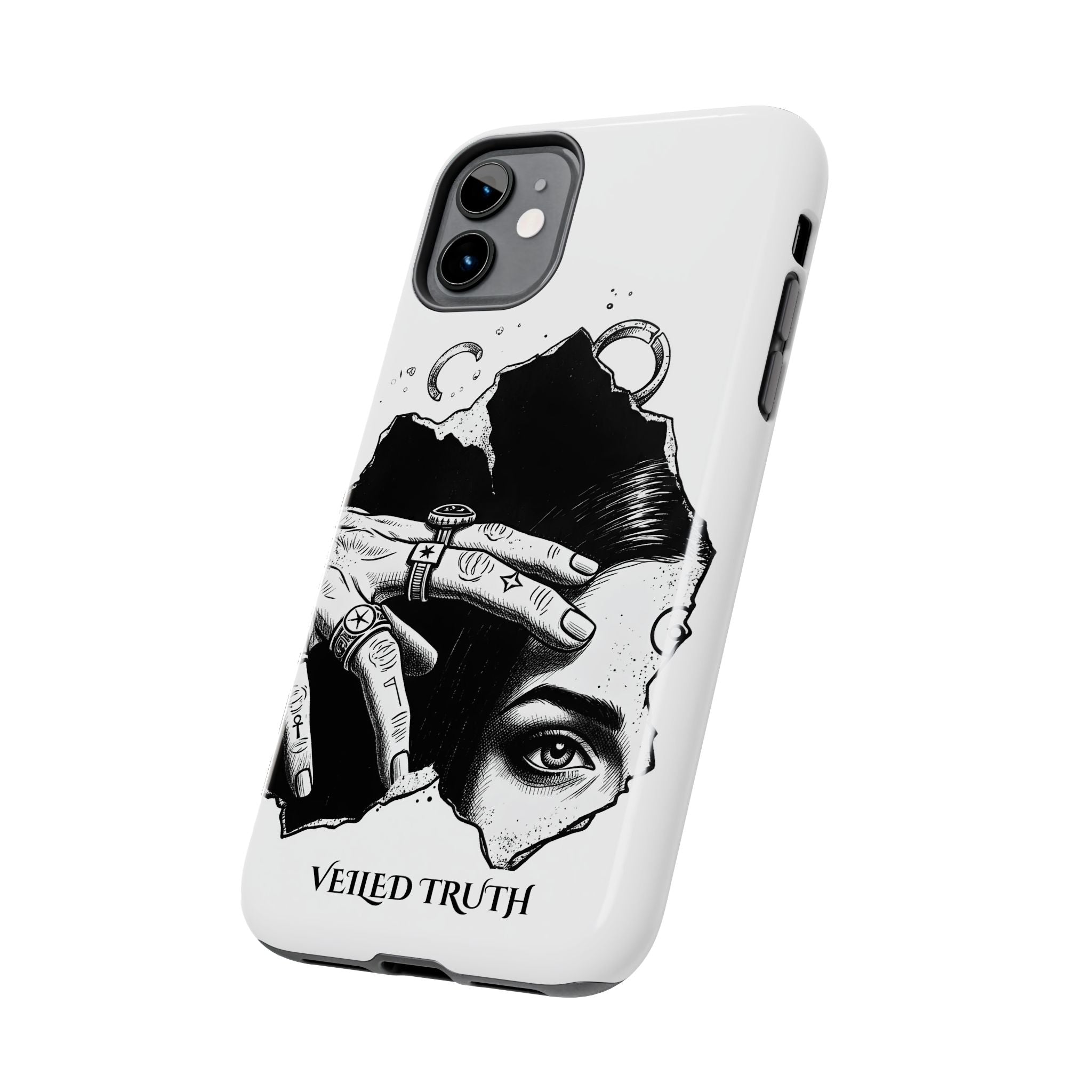 Tough Phone Case — Veiled Truth Black &amp; White Mystic Illustration