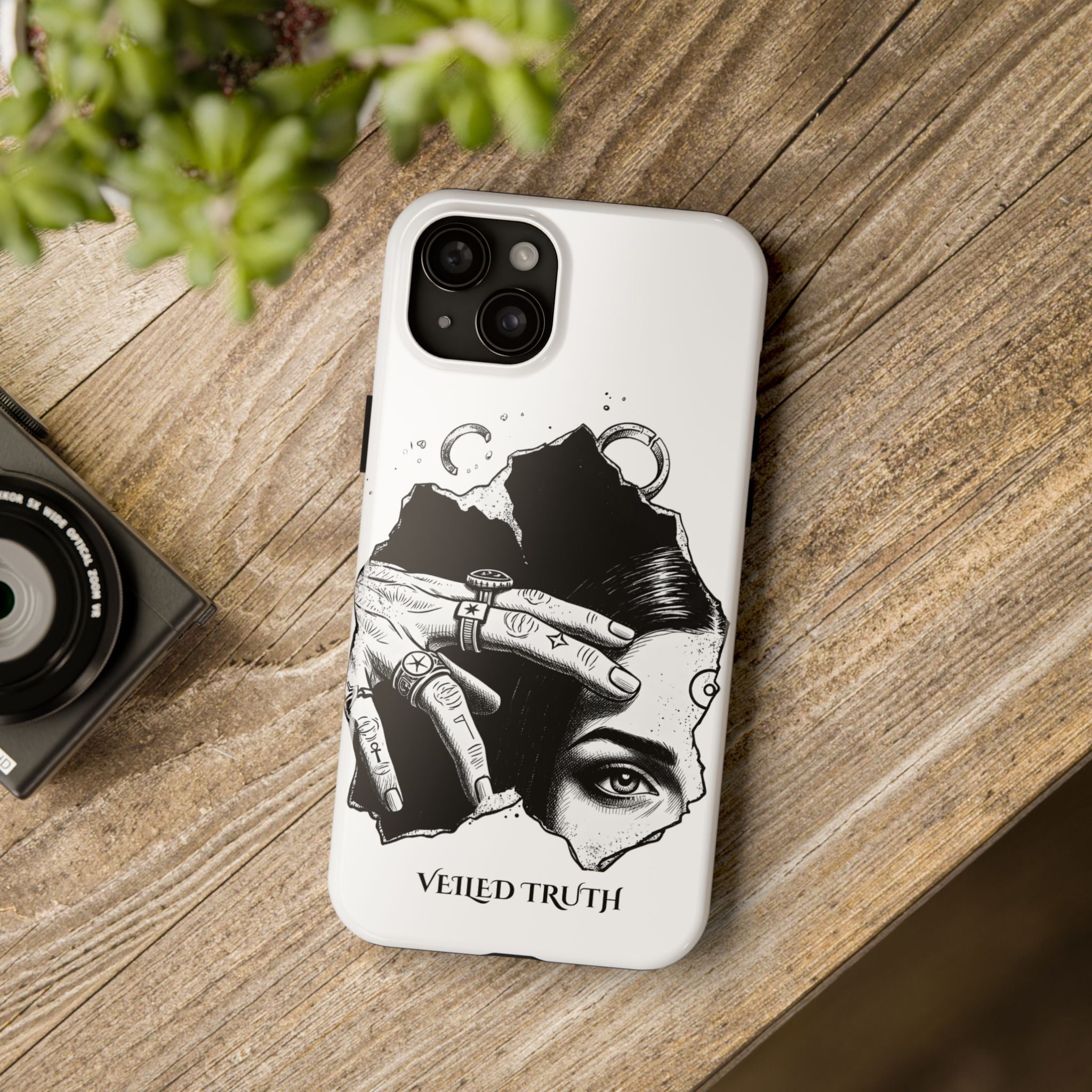 Tough Phone Case — Veiled Truth Black &amp; White Mystic Illustration