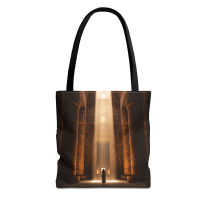 Mystic Temple Tote Bag — Ancient Light &amp; Symbolic Wheel AOP Tote