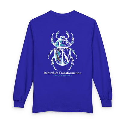 Strength Is Your Nature Long Sleeve Tee — Geometric Serpent Sword and Scarab Design