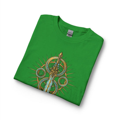 Strength Is Your Nature Long Sleeve Tee — Geometric Serpent Sword and Scarab Design