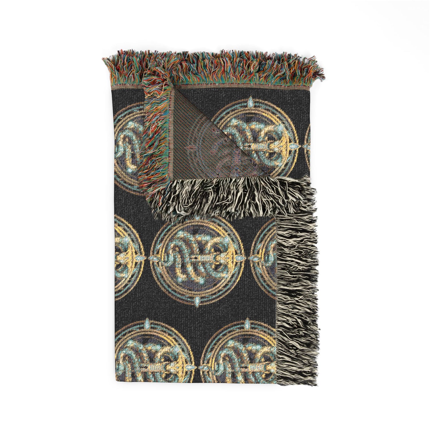 The Serpent Geometric Woven Throw Blanket — Mosaic Circle Pattern, Cozy Living Room &amp; Bedroom Décor