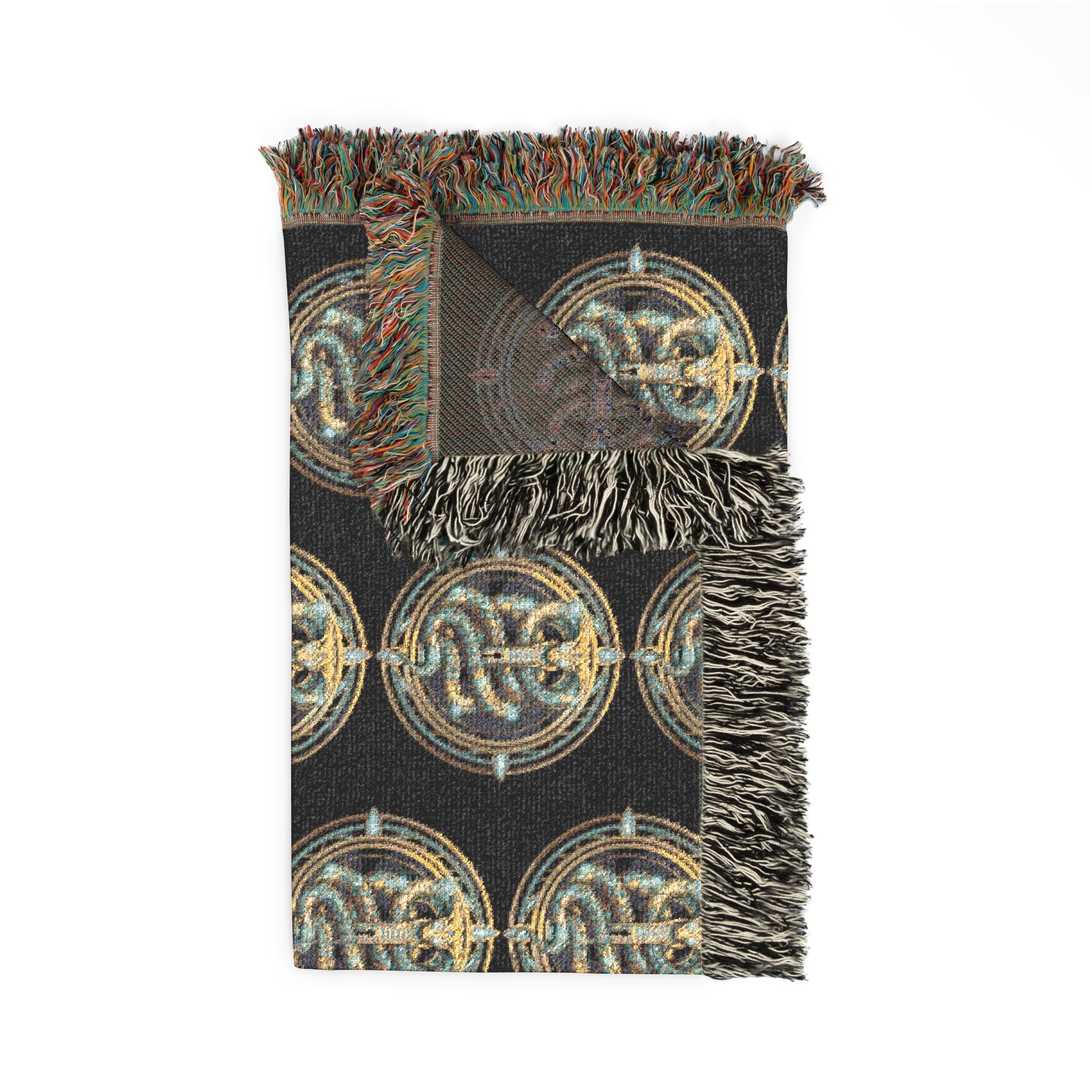 The Serpent Geometric Woven Throw Blanket — Mosaic Circle Pattern, Cozy Living Room &amp; Bedroom Décor