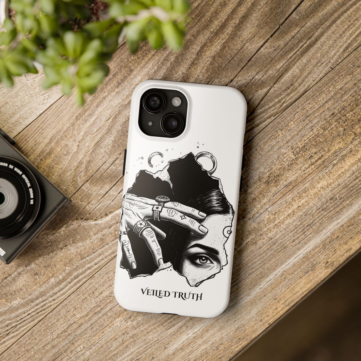 Tough Phone Case — Veiled Truth Black &amp; White Mystic Illustration
