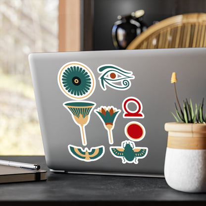 Egyptian Symbols Vinyl Decal Pack — Eye of Horus, Lotus, Eagle, Scarab &amp; Cartouche (8-Pack)