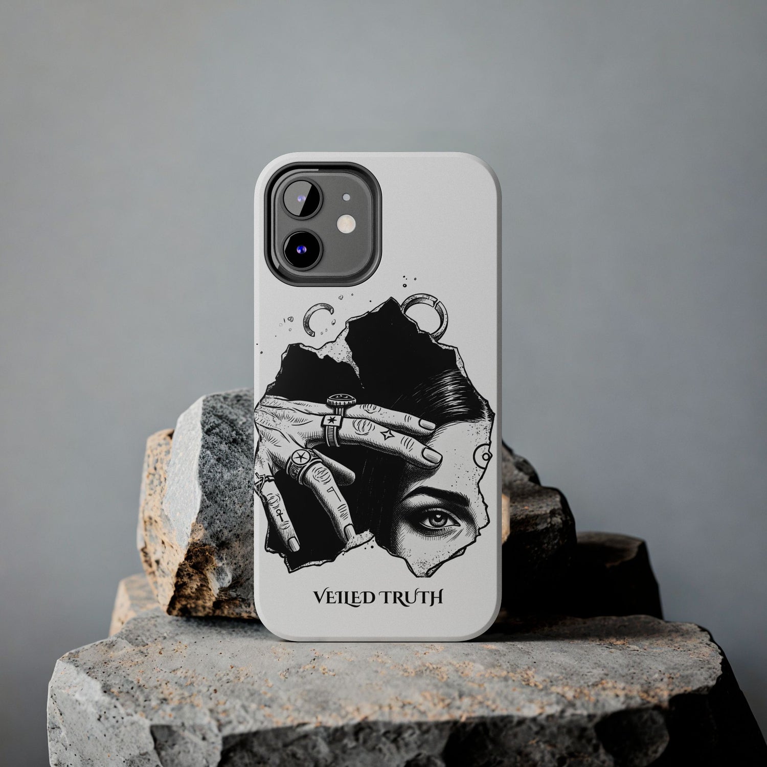Tough Phone Case — Veiled Truth Black &amp; White Mystic Illustration
