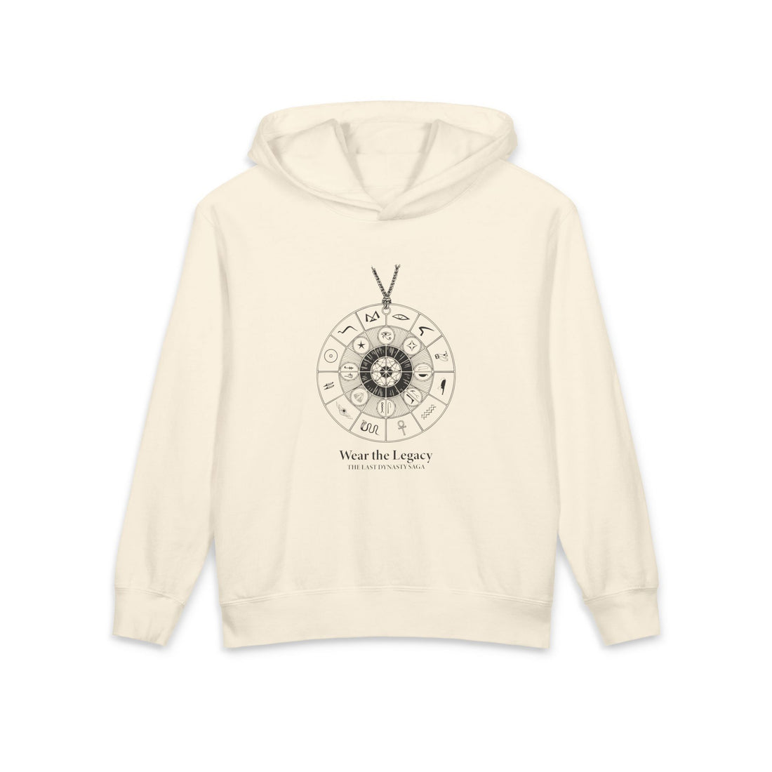 The SAGA Compass with a Spell Youth Hoodie — Geometric Anubis Design "You Are The Spell"