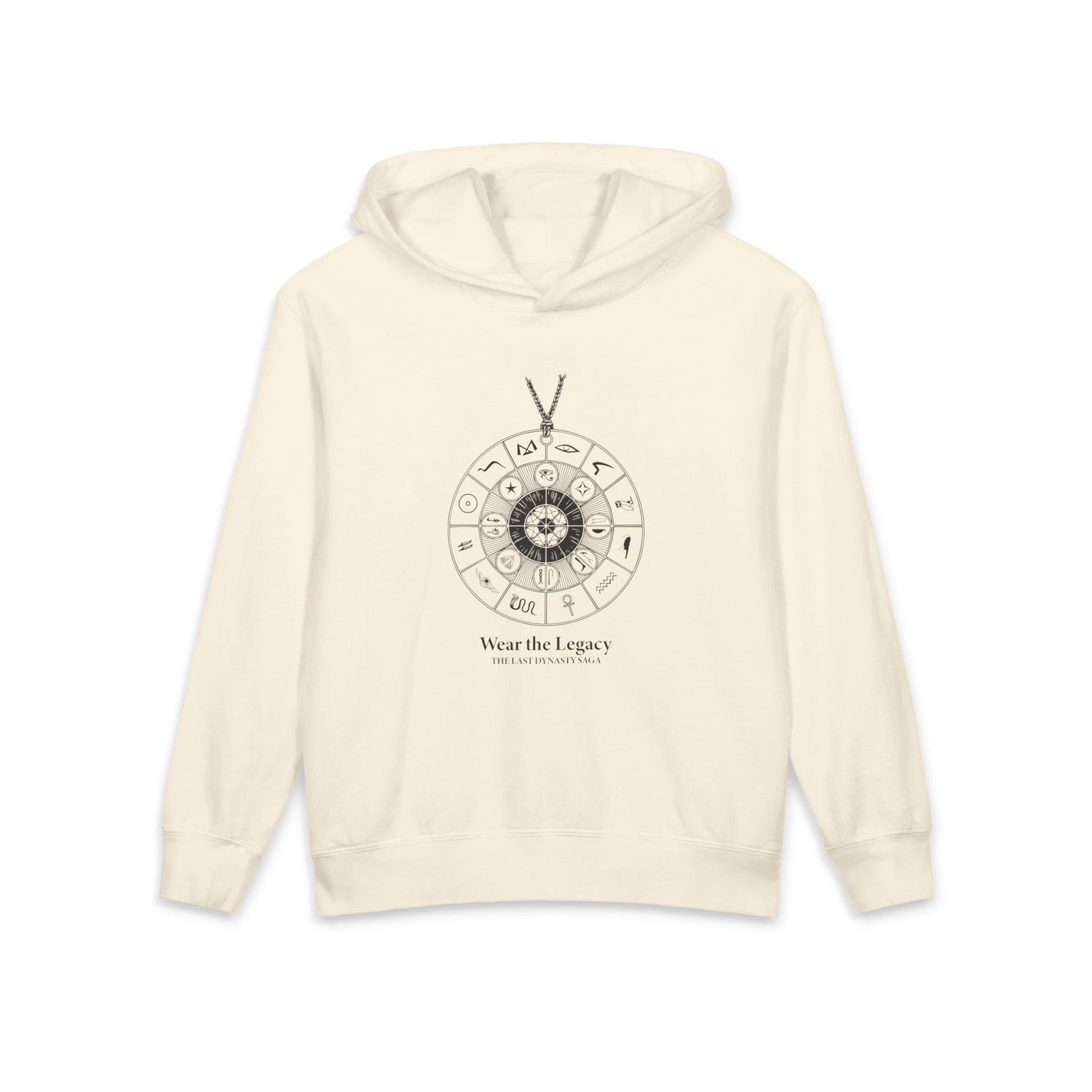 The SAGA Compass with a Spell Youth Hoodie — Geometric Anubis Design "You Are The Spell"