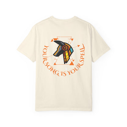Rise With No Permission T-Shirt — Anubis Helmet Graphic Tee (“Your Song Is Your Spell”)