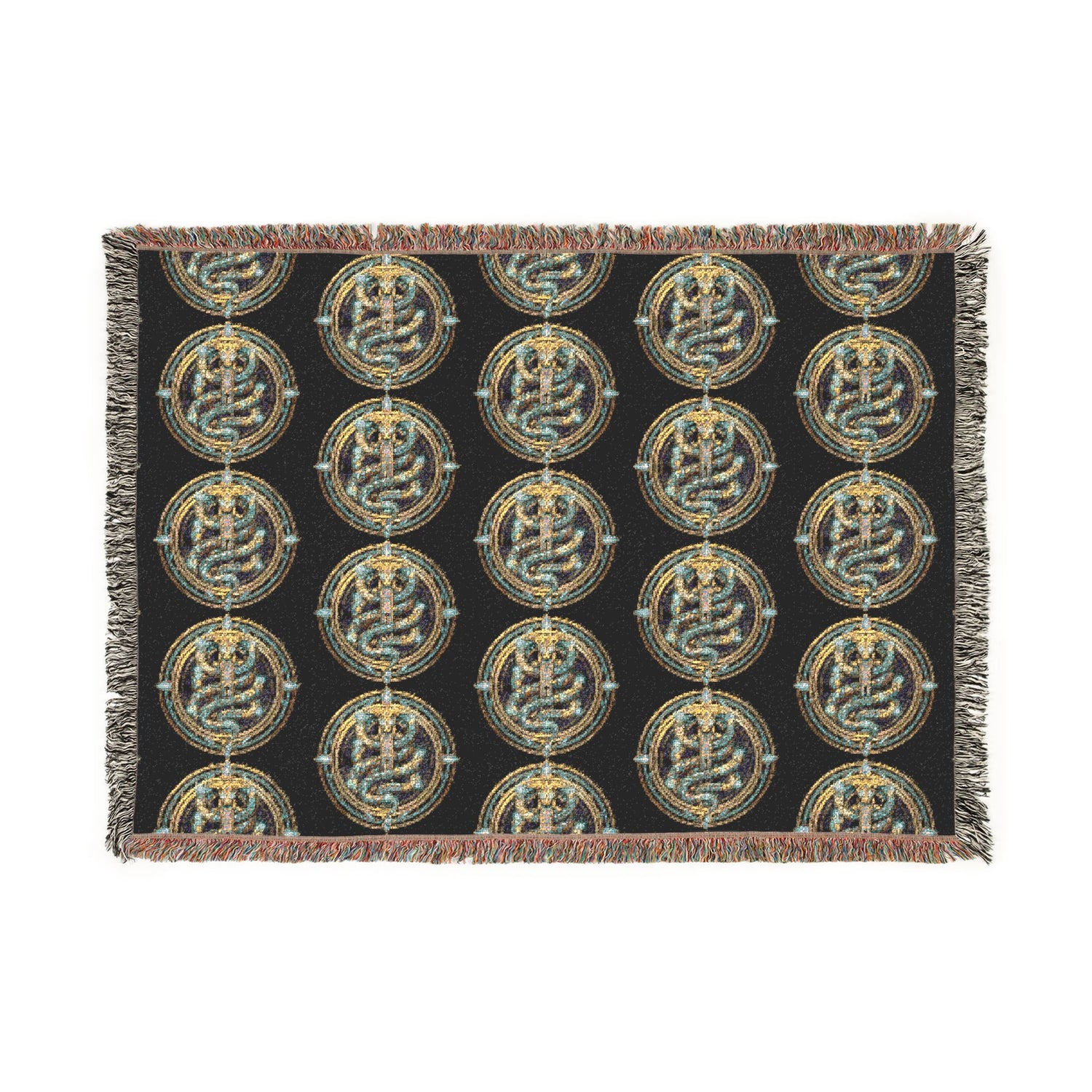 The Serpent Geometric Woven Throw Blanket — Mosaic Circle Pattern, Cozy Living Room &amp; Bedroom Décor