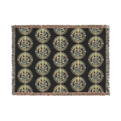 The Serpent Geometric Woven Throw Blanket — Mosaic Circle Pattern, Cozy Living Room &amp; Bedroom Décor