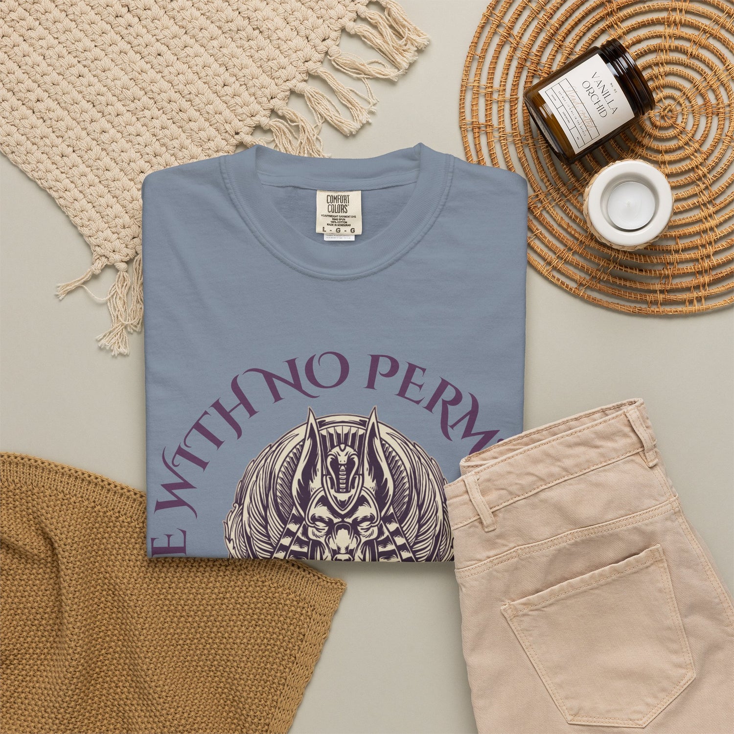 Rise With No Permission T-Shirt — Anubis Helmet Graphic Tee (“Your Song Is Your Spell”)
