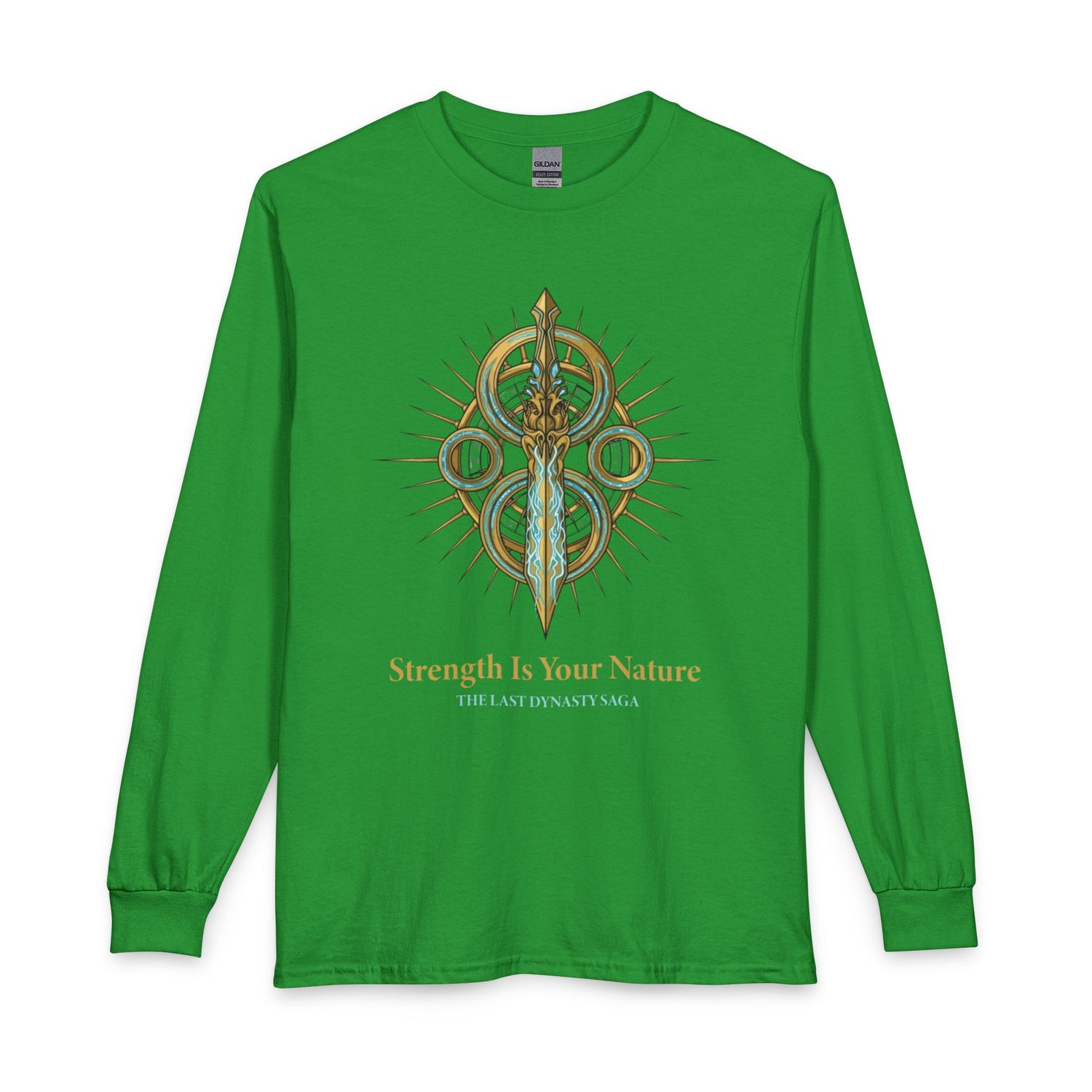 Strength Is Your Nature Long Sleeve Tee — Geometric Serpent Sword and Scarab Design