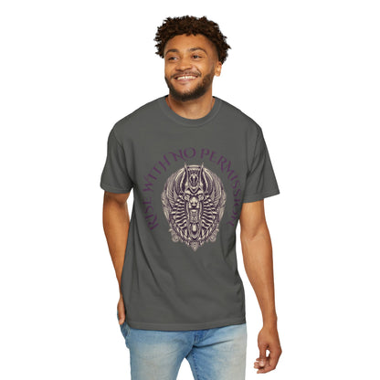 Rise With No Permission T-Shirt — Anubis Helmet Graphic Tee (“Your Song Is Your Spell”)