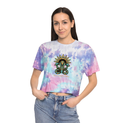 Tie-Dye Crop Tee — Celestial Snake &amp; Eye Graphic Women’s Crop Top