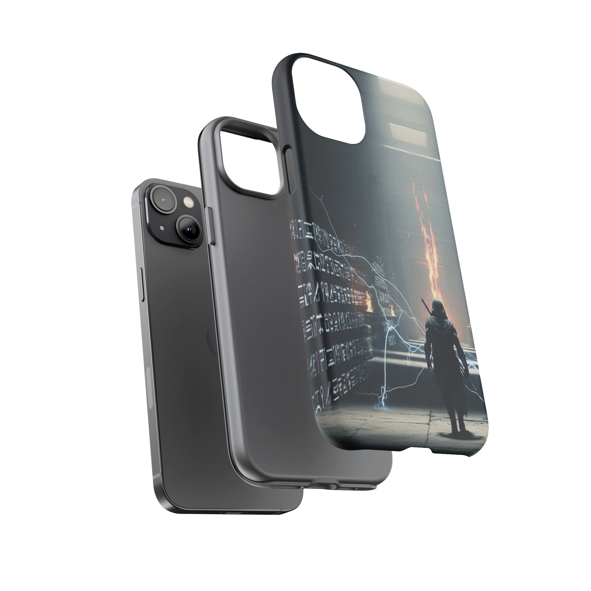 Phone Case - Cybermage Silhouette with Lightning Spell