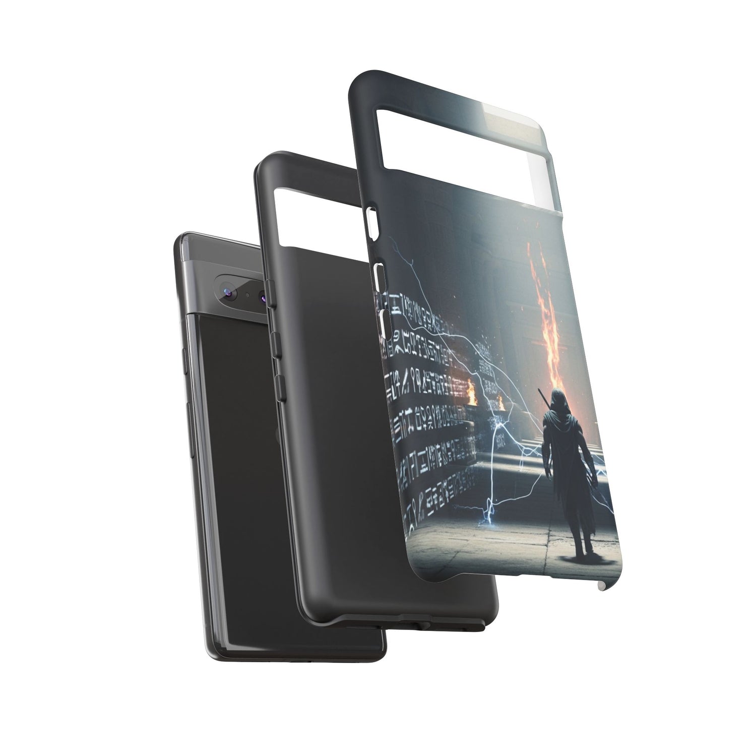 Phone Case - Cybermage Silhouette with Lightning Spell