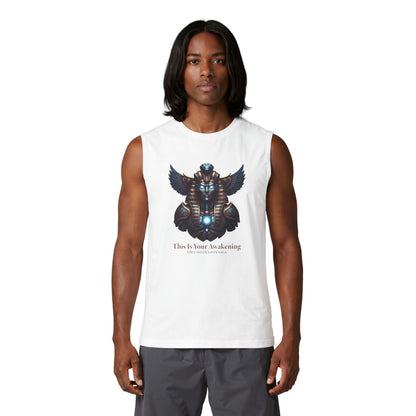 Egyptian Scarab Muscle Tank — "This Is Your Awakening" Mystical Graphic