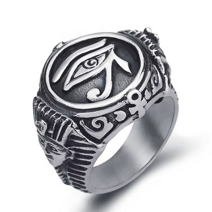 Pharaoh &amp; Eye of Horus Ring 316L Stainless Steel Statement Band