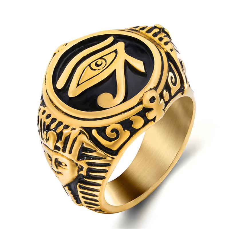 Pharaoh &amp; Eye of Horus Ring 316L Stainless Steel Statement Band