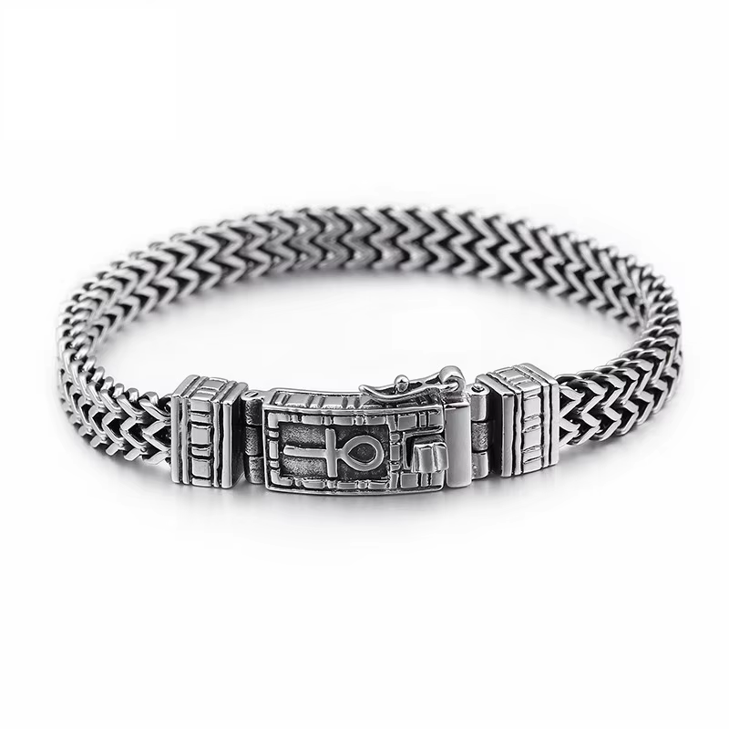 Ankh Mesh Bracelet 8mm Stainless Steel Chain | Symbol of Life