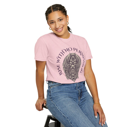 Rise With No Permission T-Shirt — Anubis Helmet Graphic Tee (“Your Song Is Your Spell”)