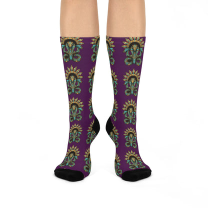 Cushioned Crew Socks — Vintage Sun &amp; Serpent Pattern Crew Socks