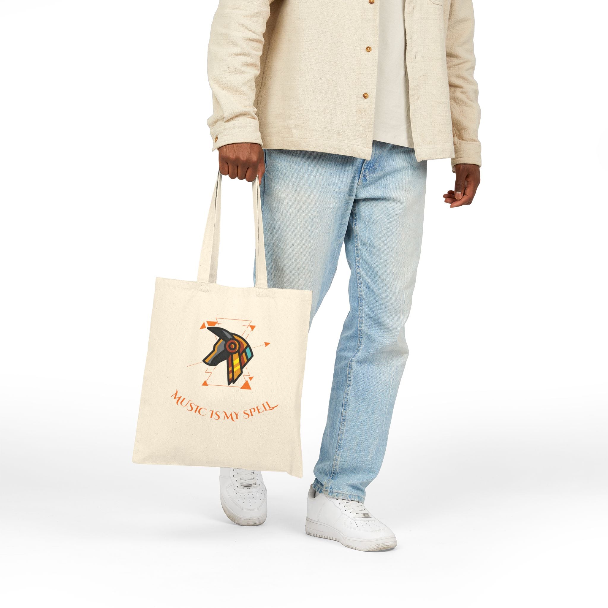 Canvas Tote Bag — Geometric Musical Horse &amp; Intricate Mandala Horse Art
