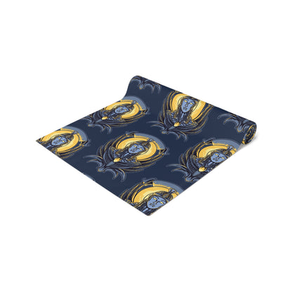 Art Nouveau Moon &amp; Owl Table Runner — Night Sky Decorative Linen