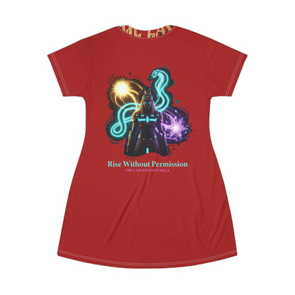 Mystic Ankh T-Shirt Dress — "Rise Without Permission" Graphic AOP