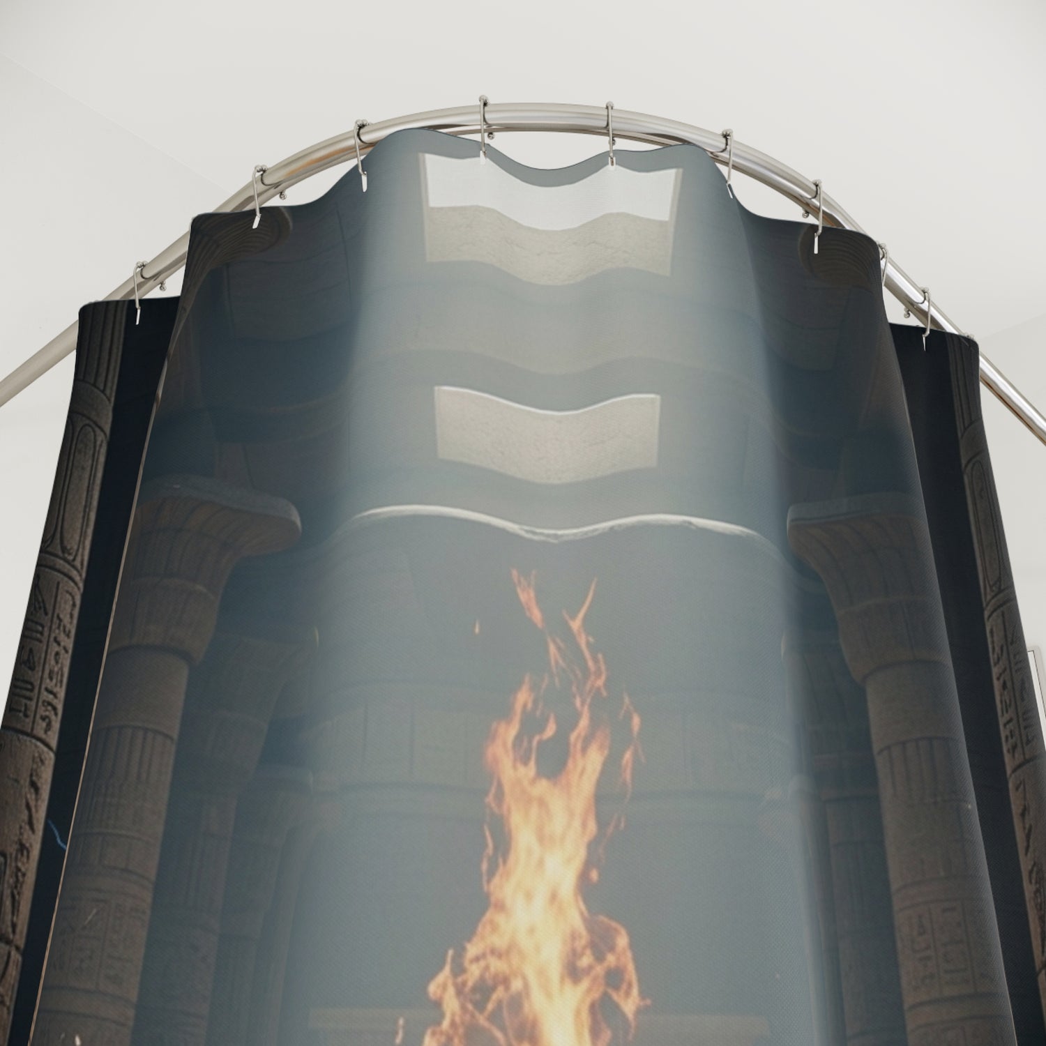 Mystic Temple Shower Curtain — Fantasy Sorcerer Flame &amp; Lightning Bathroom Decor