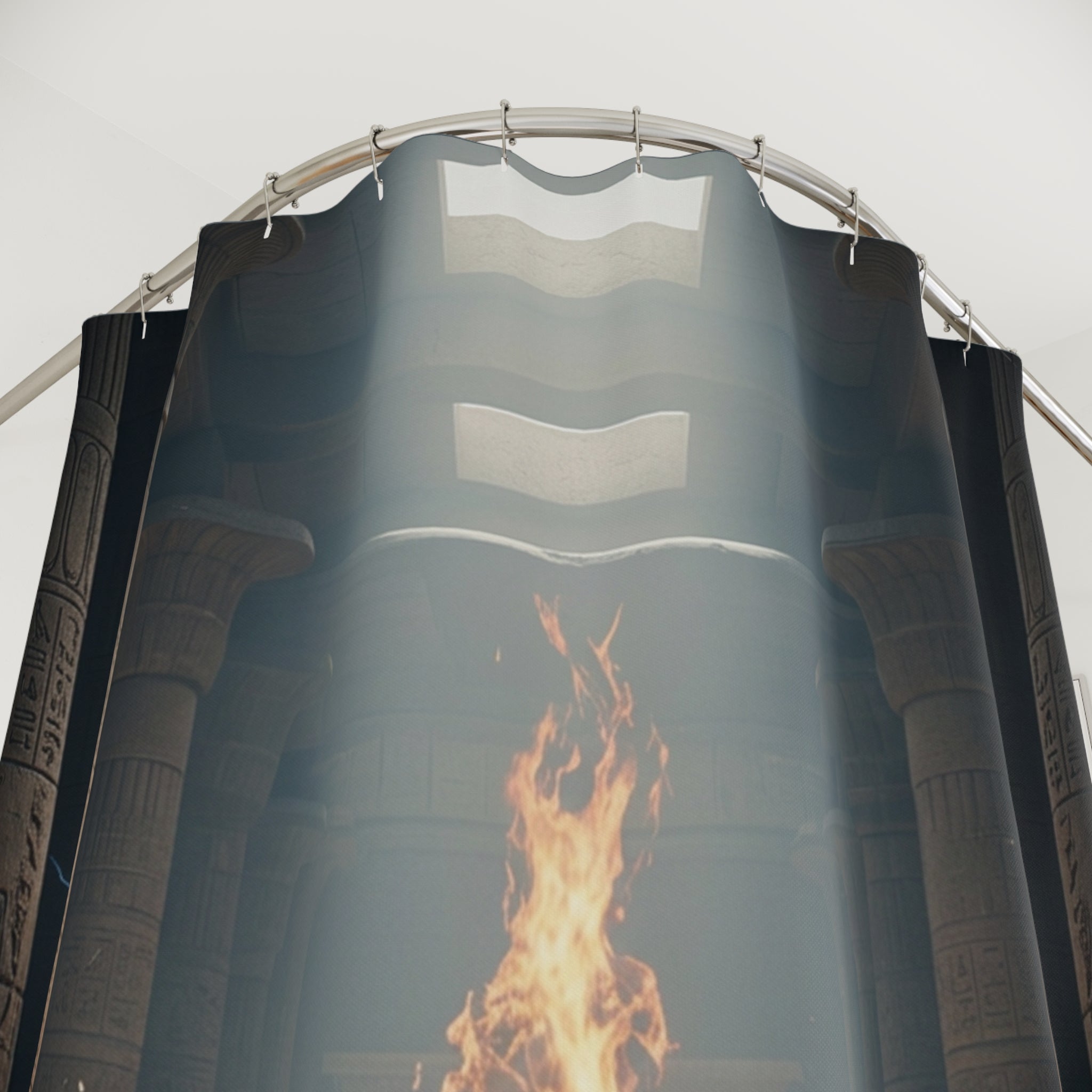 Mystic Temple Shower Curtain — Fantasy Sorcerer Flame &amp; Lightning Bathroom Decor