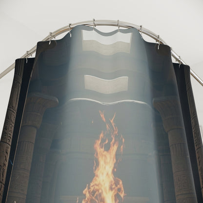 Mystic Temple Shower Curtain — Fantasy Sorcerer Flame &amp; Lightning Bathroom Decor