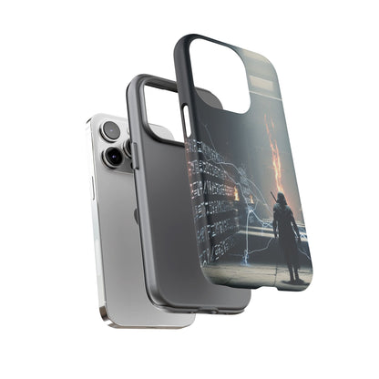 Phone Case - Cybermage Silhouette with Lightning Spell