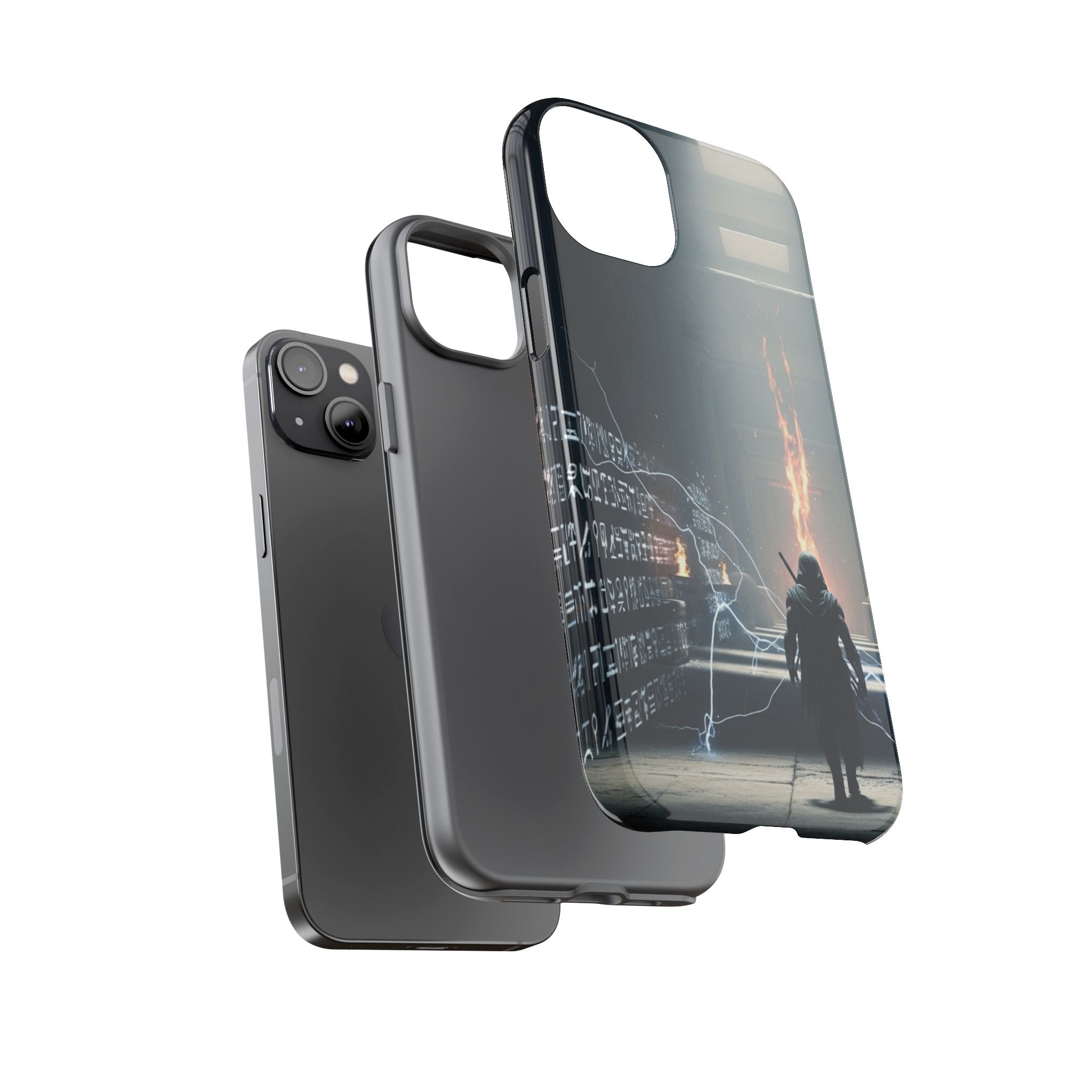 Phone Case - Cybermage Silhouette with Lightning Spell