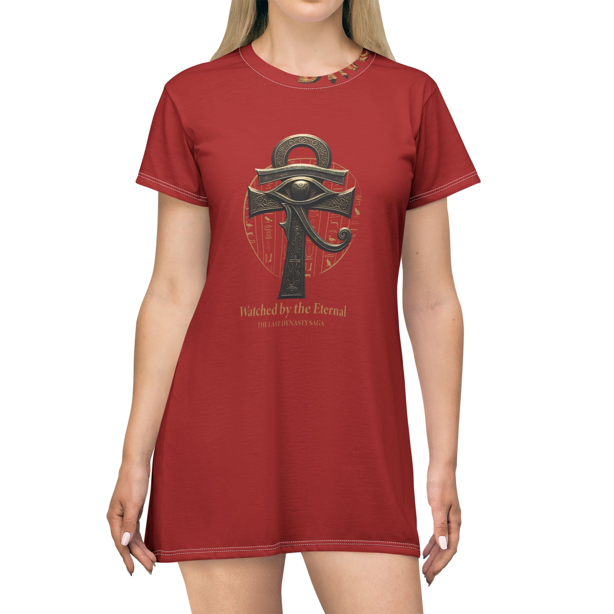Mystic Ankh T-Shirt Dress — "Rise Without Permission" Graphic AOP