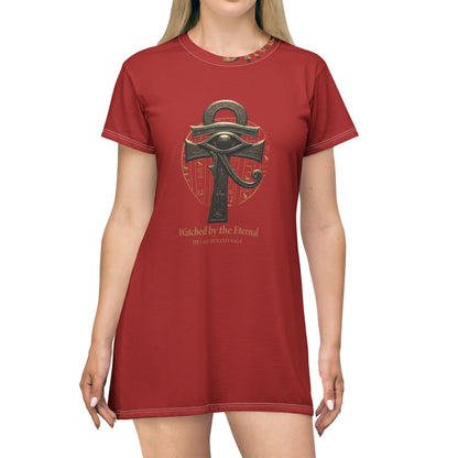 Mystic Ankh T-Shirt Dress — "Rise Without Permission" Graphic AOP