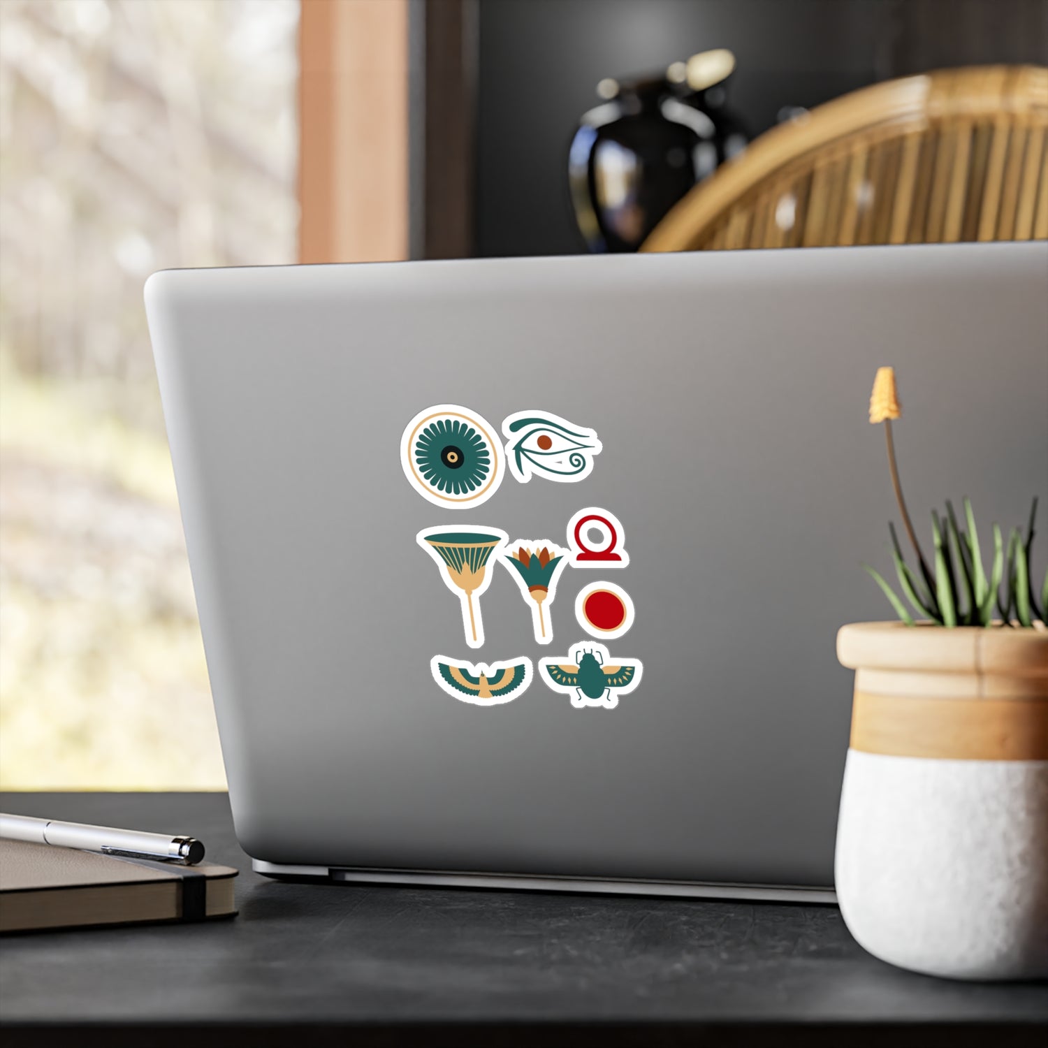 Egyptian Symbols Vinyl Decal Pack — Eye of Horus, Lotus, Eagle, Scarab &amp; Cartouche (8-Pack)