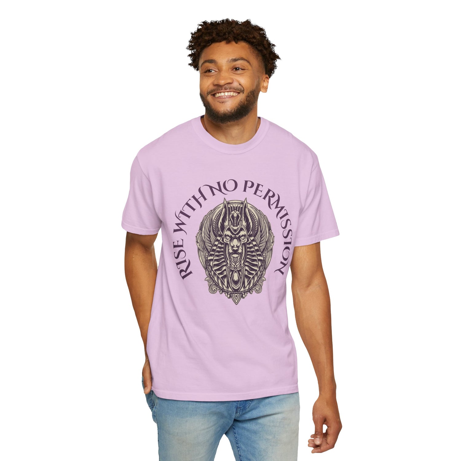 Rise With No Permission T-Shirt — Anubis Helmet Graphic Tee (“Your Song Is Your Spell”)