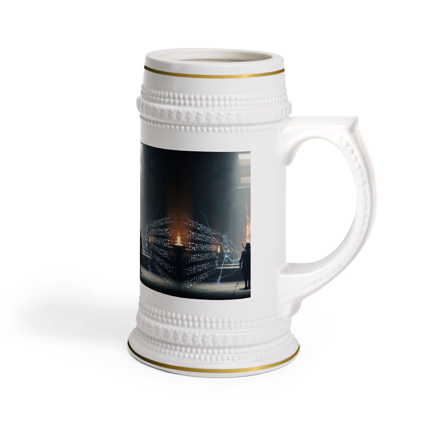 Cyberpunk Beer Stein Mug — Futuristic Electric City Scene